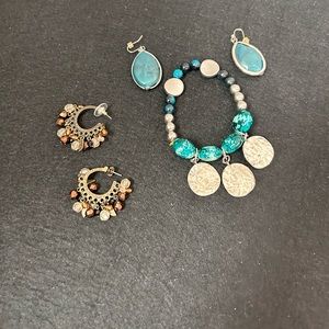 Cute Dangle Earrings and Turquoise Bracelet with Matching Earrings